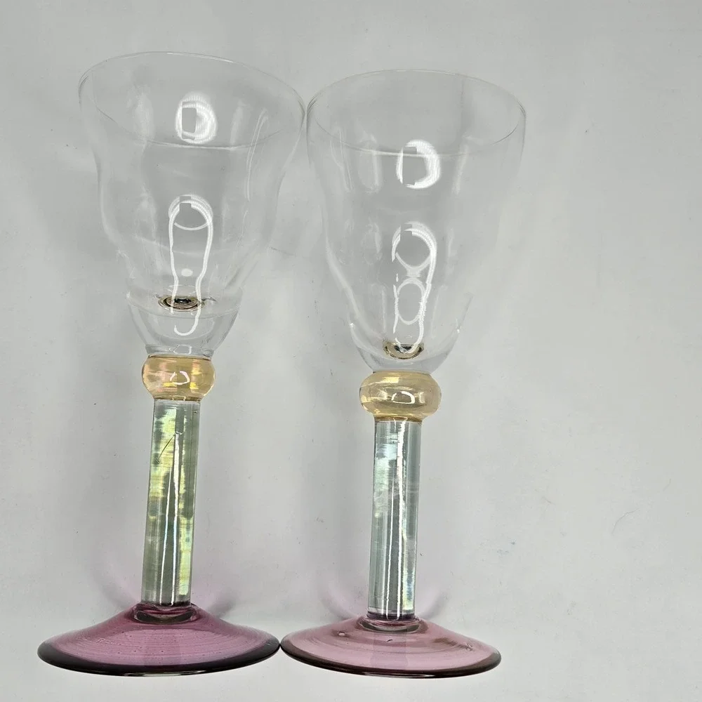 Andoas By Sasaki Handcrafted Multi-colored Crystal Water Goblets Set of 2‎